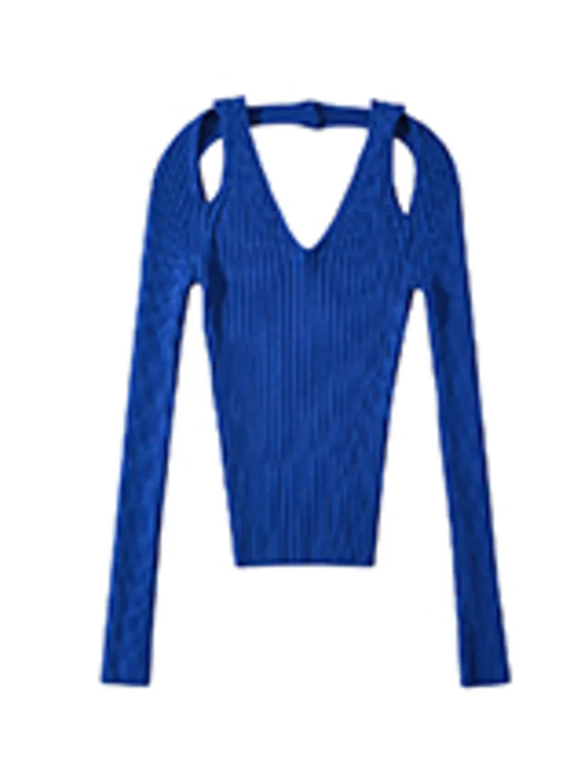 Stile maturo Puro desiderio Scollo a V Scava Fuori Spalla Slim Fit Manica lunga Top lavorato a maglia Maglione Moda Donna 2025 Nuovo Top OTQ4