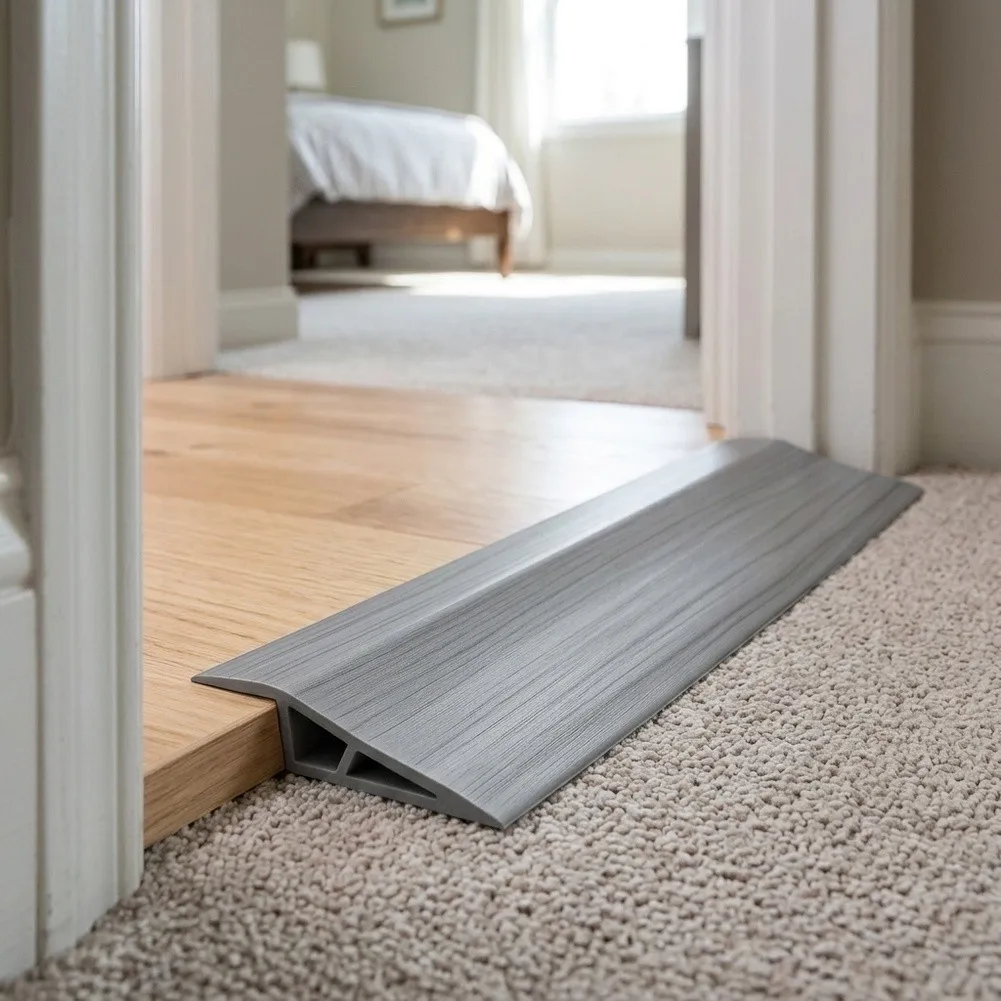 Self-Adhesive Floor Transition Strip 3.3FT, Gray PVC Carpet Edge Trim For Smooth Thresholds, Waterproof Doorway For Ramp Reducer