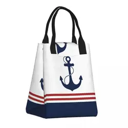 Ancora nautica blu Navy con strisce borsa per il pranzo borsa per il pranzo portatile Sailor Cooler termica isolata Bento Box borse per il cibo da donna