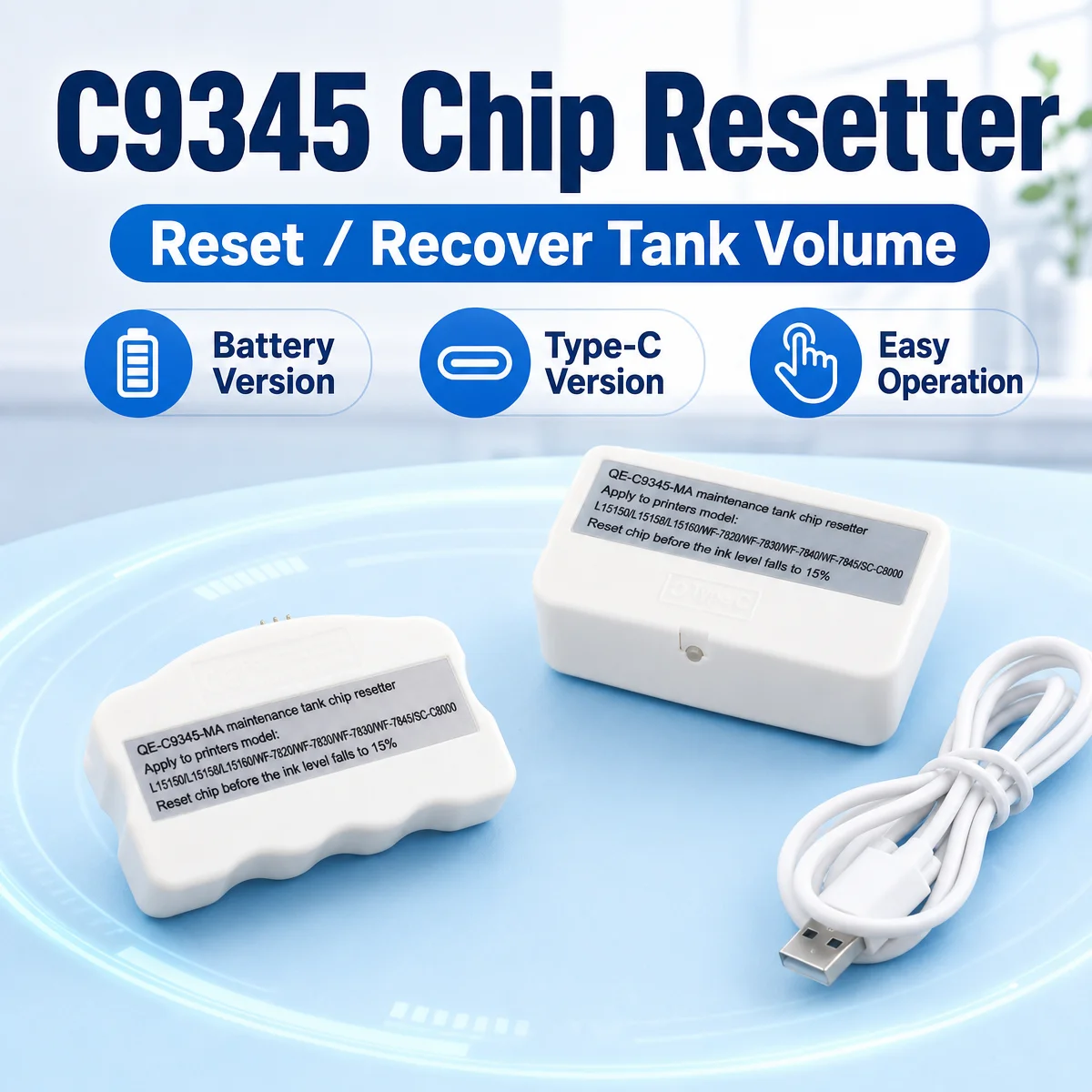 Maintenance Tank Chip Resetter C9345 for Epson L18050 L8050 ET-8550 8500 WF-7830 7840 7820 C8000 C5800 ET-5850 Waste Ink Printer
