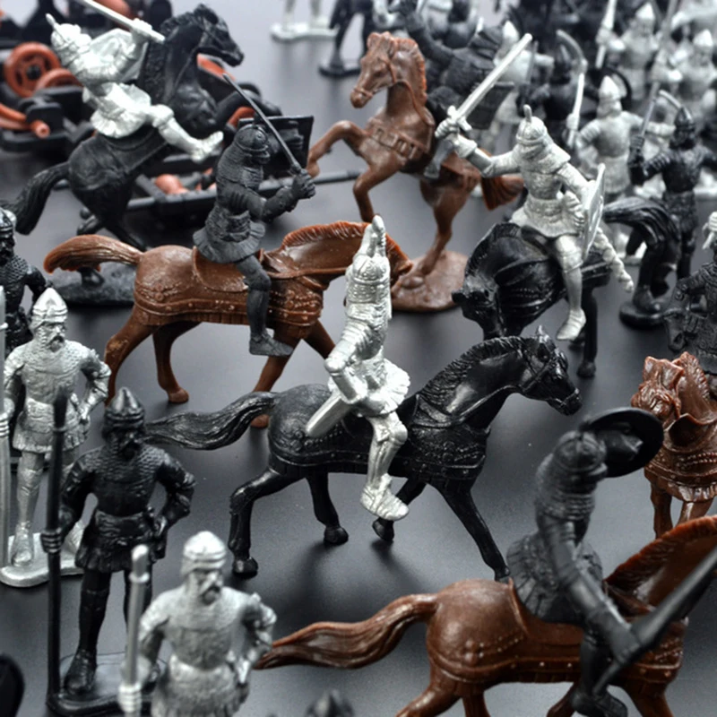 28PCS Medieval Knights Warriors Horses Figures Model Playset Suitable for History Enthusiasts and Educational Purposes
