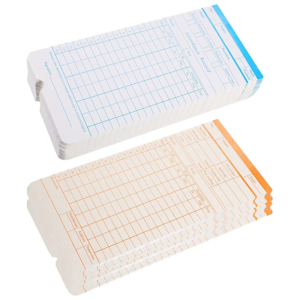 Cartões de tempo dupla face, folhas de papel para uso em escritório, edição em inglês, cartões de perfuração semanal, ferramenta de rastreamento de atendimento de funcionário, 2 peças