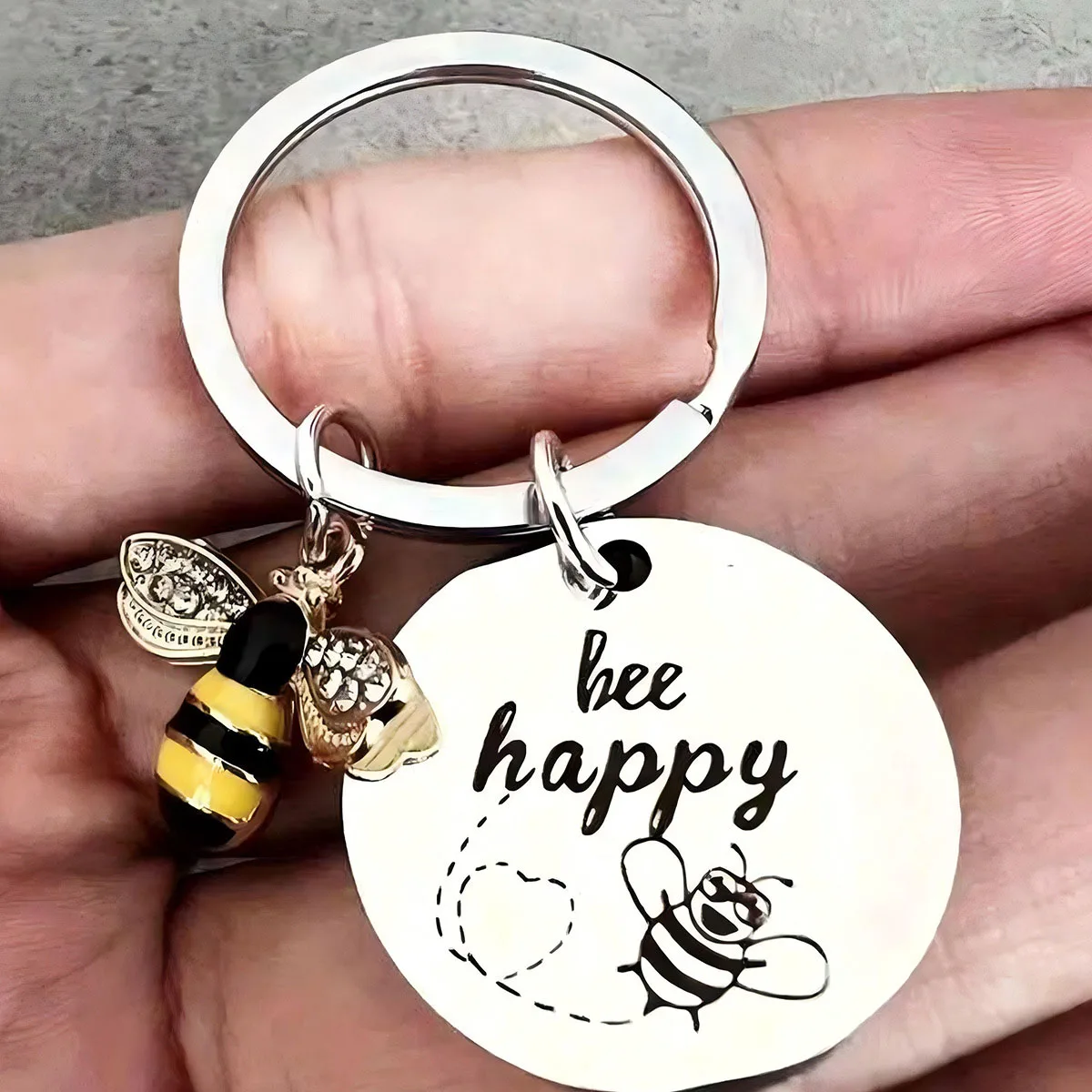 Bee Happy Keychain - Inspirational Gift for Women, Mom, Daughter, Son, Niece, Nephew, and Friends - Perfect for Birthdays, Chris