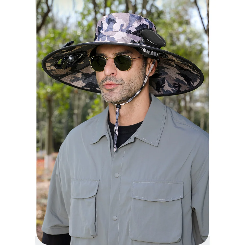 حماية من الأشعة فوق البنفسجية، تظليل الشمس، حماية شعبية لصيد الأسماك في الصيف في الهواء الطلق، حماية من الشمس، مروحة تكييف الهواء، قبعة شمس الصياد