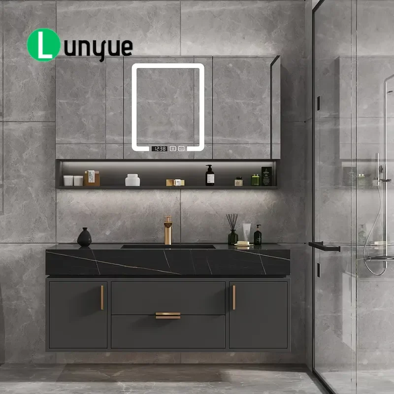 Modern Wall Mounted Floating Bathroom Vanity Cabinet with Mirror and Sink Set Contemporary Washbasin Unit for Bath Top