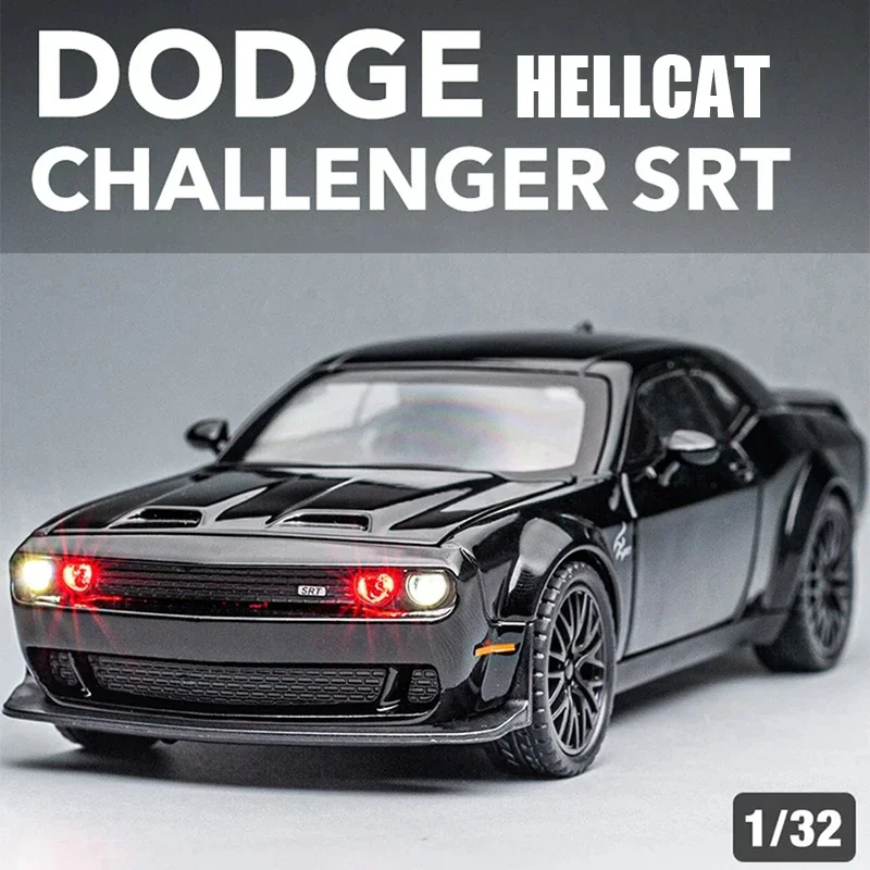 Simulación de coches de aleación de Dodge Challenger, coches de juguete de ojo rojo, vehículos fundidos a presión, modelo de Metal, decoración de coche, regalo para niños, 1:32