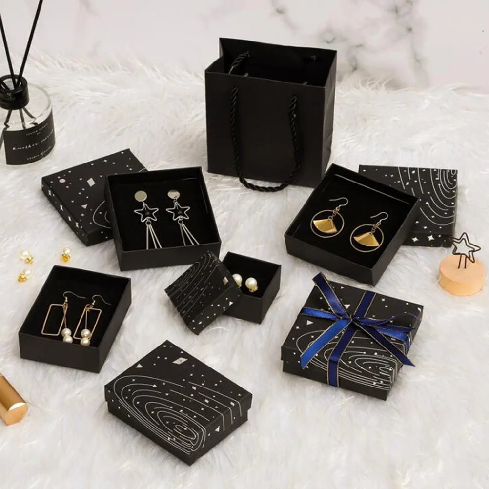 

10pcs Cardboard Jewelry Box Black Silver Jewelry Box Package Box Ring Earring Storage Box Bracelet Box