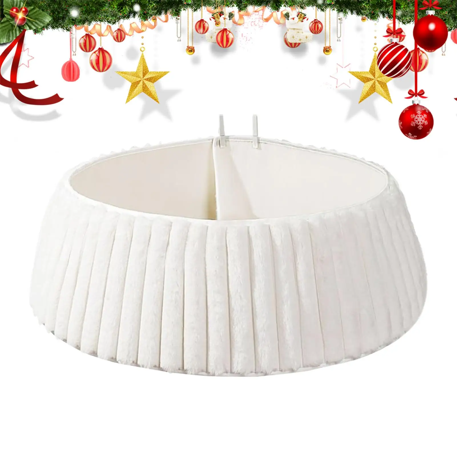 Rustikaler weißer Weihnachtsbaumkragen, Plüsch-Baumrock, Schutzbasis für drinnen und draußen, Bauernhaus, Zuhause, Urlaub, Party-Dekoration