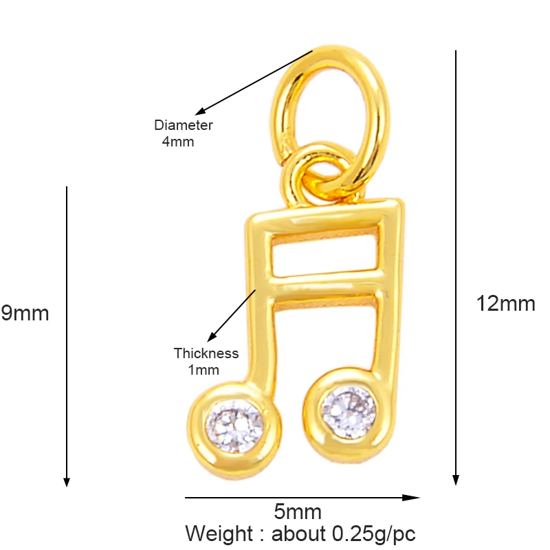 Cute Musical Note Zircon Charm Pendant,Minimalism Brass 18K Gold Plated Silver Jewelry Findings Handmade Necklace Supplies M33