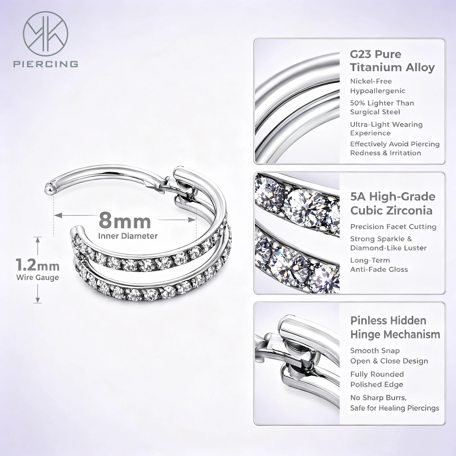チタン合金軟骨リングイヤリング男女低感度16 Gシルバー/ゴ - Septum Clicker Ring のレビューと価格