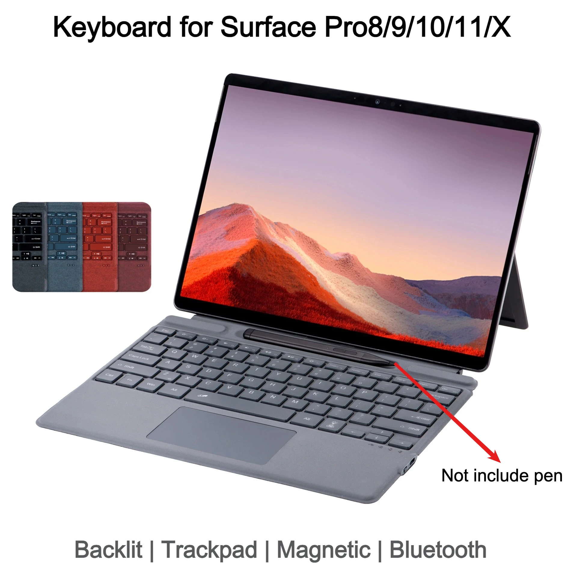 

Bluetooth Backlit Keyboard for Microsoft Surface Pro8 Pro9 Pro10 ProX Pro11 Spanish Ñ Arabic Korean Hebrew Russian French Funda