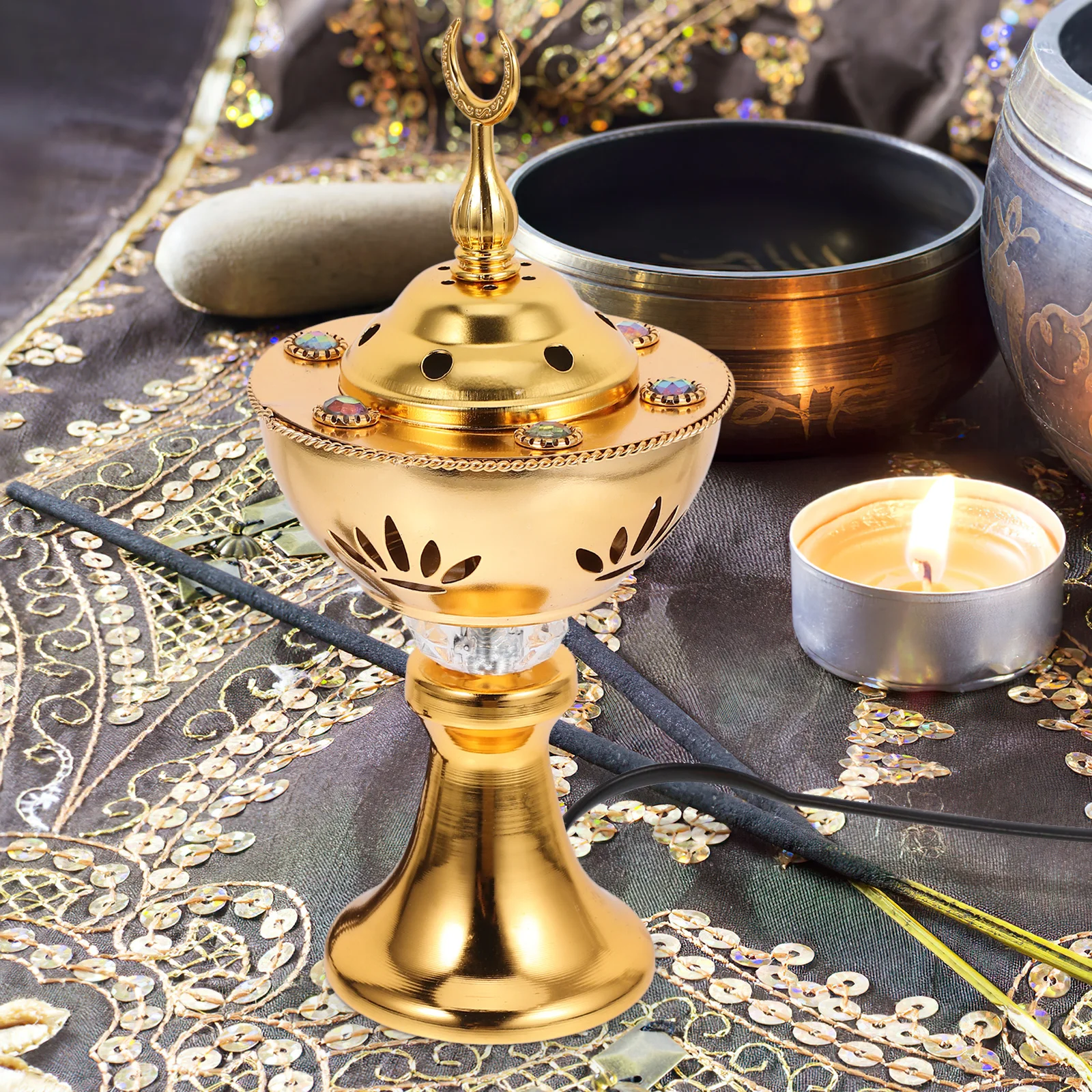 

Arabic Style Electric Incense Burner Desktop Aroma Therapy Decorative Censer for Home Office Yoga Room Sauna Living