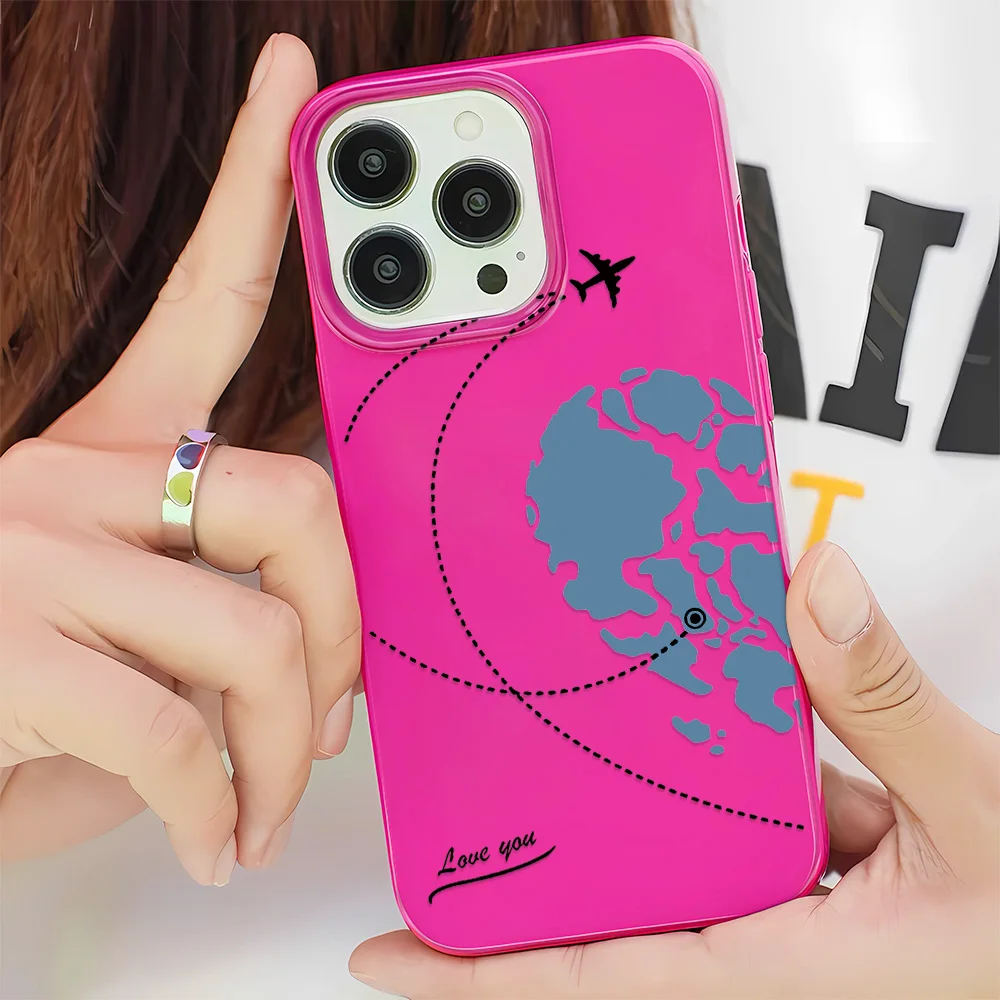 World Map Flight Simple Matte Case For Iphone 18 14 Pro Max 15 Air 16 Plus 13 12 11 Soft Cover Shell Case Funda Bumber Coque