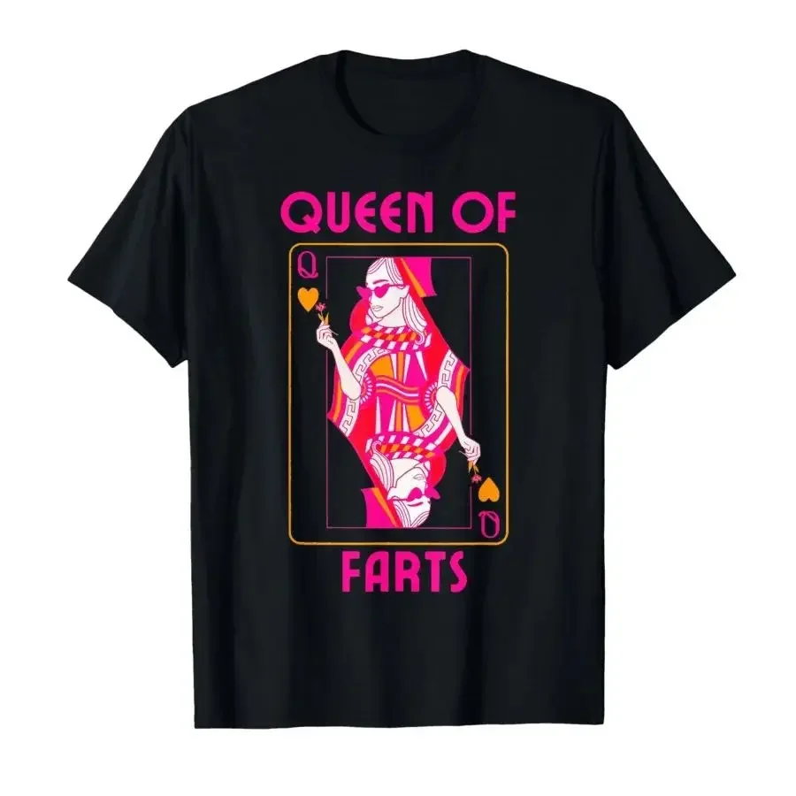 Humor T-shirt Queen of Farts Embarrassing Joke Print Tops Casual Loose Short Sleeve Y2k Fashion Tops Unisex
