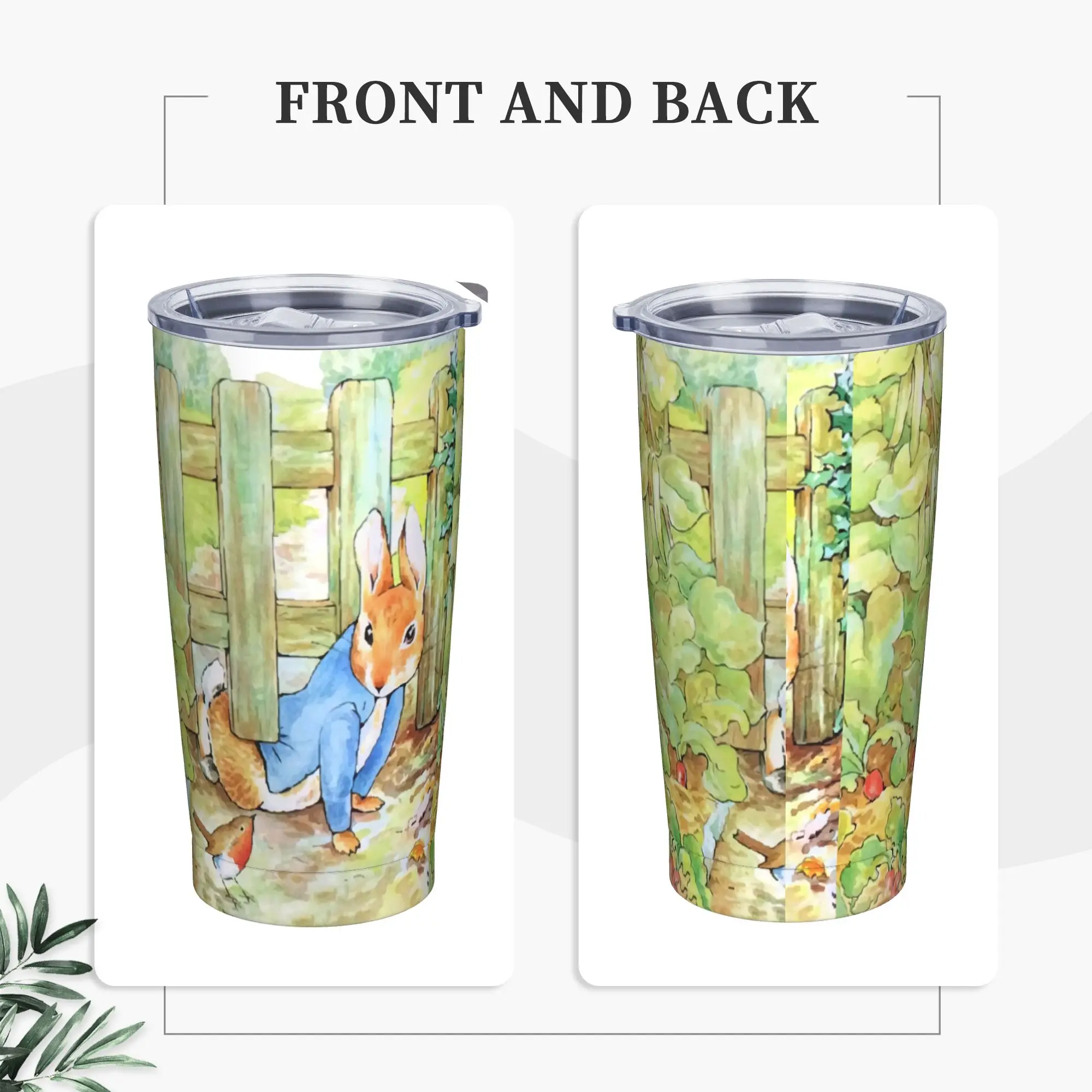 Peter Rabbit Insulated Tumbler with Straws Rabbit Fairy Tale Nursery Bunny Family Vacuum Coffee Mugs Double Wall Bottle Cup 20oz