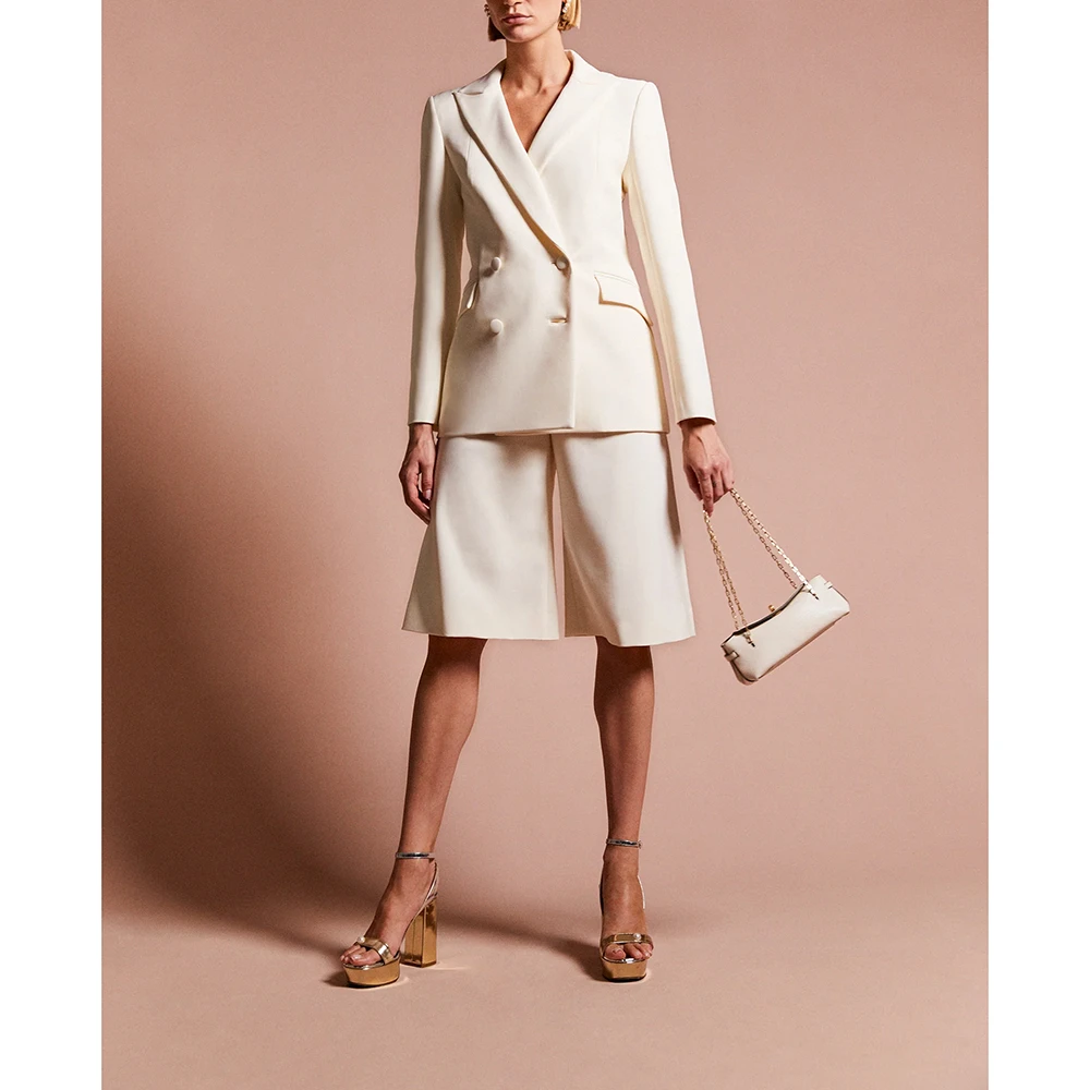 

Elegant White Double Breasted Women Pants Set New Female 2 Pieces(Blazer+Trousers) Custom Made Set Formal Evening Party Sets