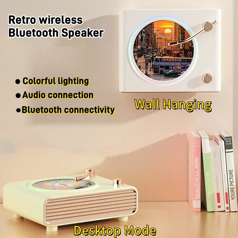 

With Colorful Ambient Light Wireless Bluetooth Speaker Sound Box HIFI Home Music Box RGB Desktop Wall Hanging Portable Subwoofer