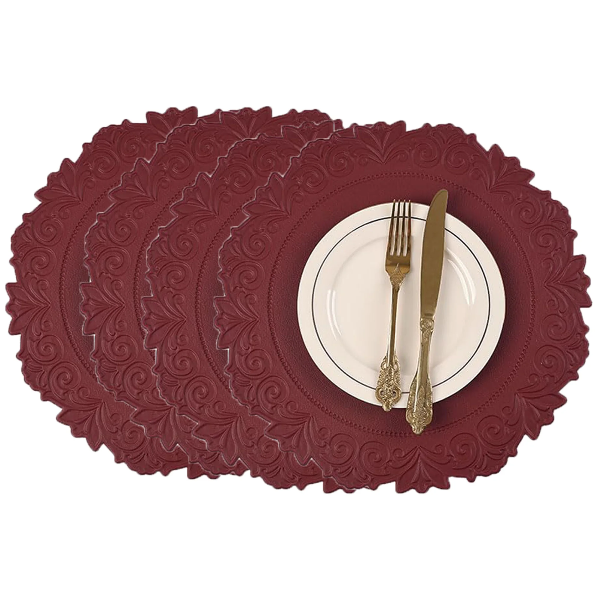 15 Inch Faux Leather Round Placemats Waterproof Wipeable Heat Resistant  Non Slip Oilproof Tablemat for Dining Table