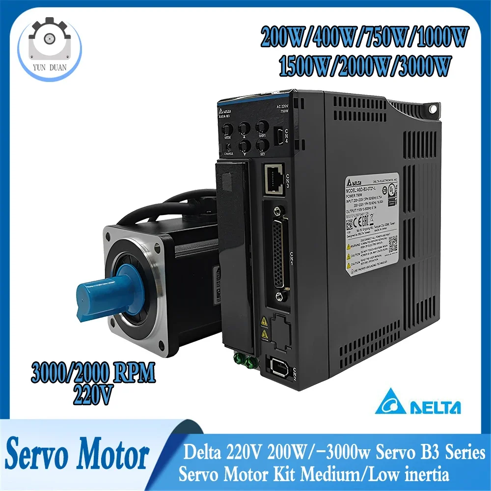 Delta AC Servo Kit 220V 750W/1KW/1.5KW Servo B3 Series Servo Motor Kit 60/80/130mm flange 24bit B3Series CANopen,RS-485,EtherCAT