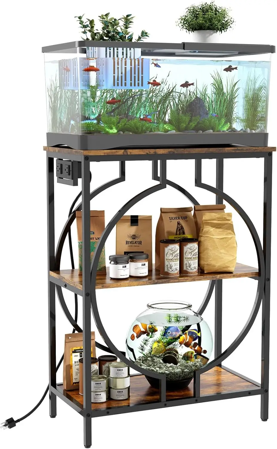 

10 Gallon Aquarium Stand with Power Outlet, 3 Tier Heavy Duty Metal Fish Tank Table for Home Office, 21.3" x 11.8" x 29"