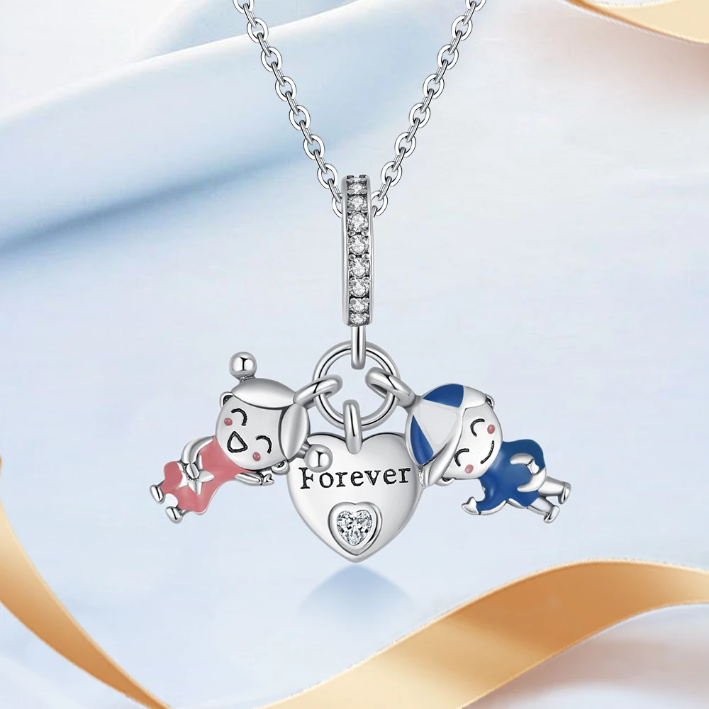 Character Series 925 Sterling Silver Couples Dating Mother Daughter Students Fairy Charms Fit DIY Bracelet Necklace Cute Gifts