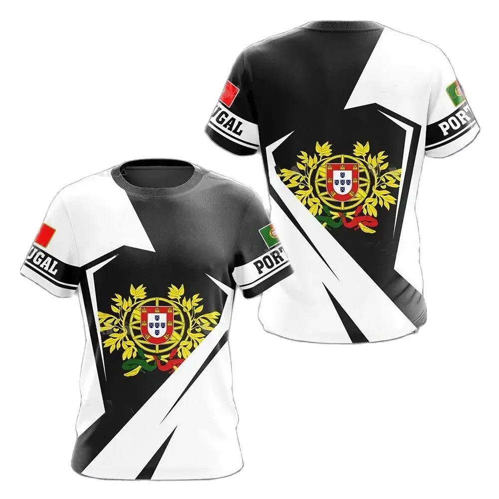 Portugal Men's T-Shirt Flag Color National Emblem Printing Unisex Apparel Summer O Neck Short Sleeve Memorial Shirt Men Clothing