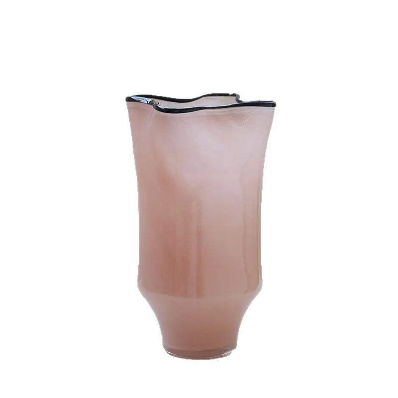 

Black edge creative folds in the Nordic style handmade large mouth porcelain powder vase porch home vase