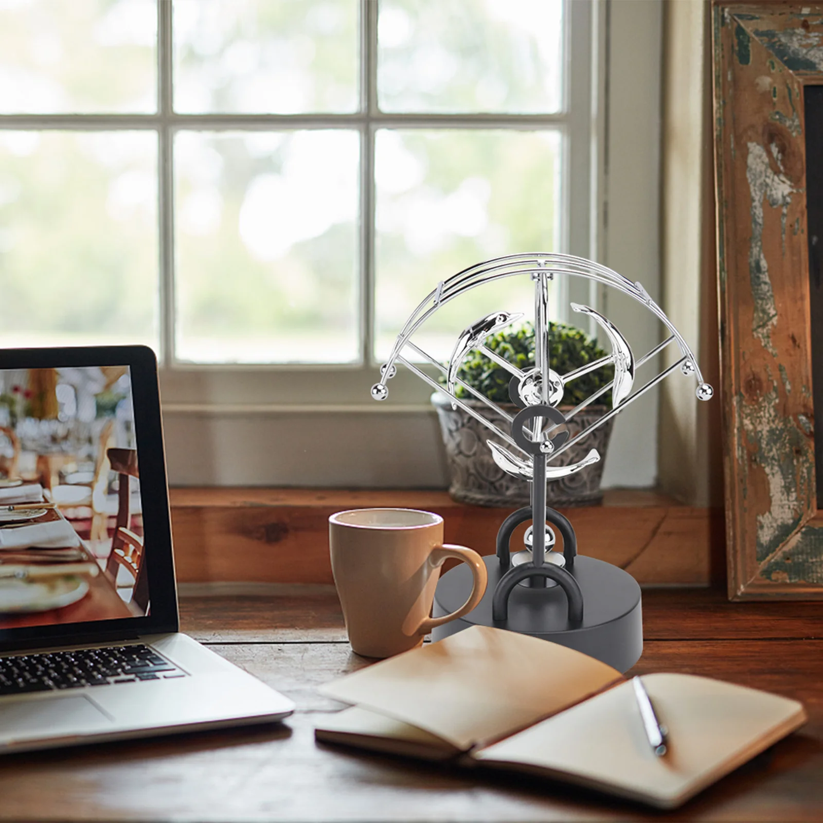 

1Pcs Perpetual Motion Desktop Ornament Silver Stylish Office Decoration Science Mechanical Kinetic Desk Ornament