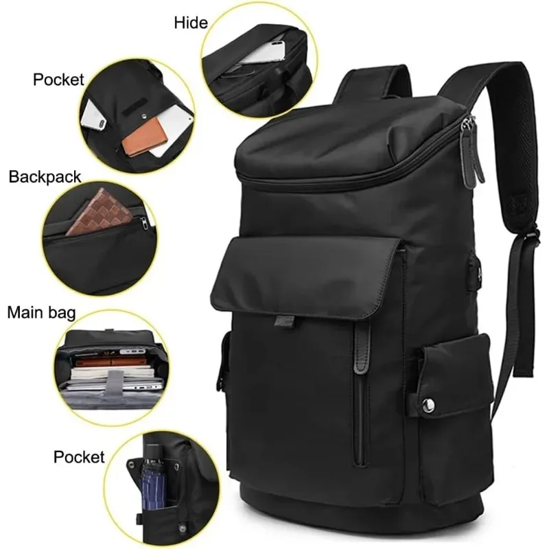 Mochila para ordenador portátil de 17,3 pulgadas para hombre, bolsa de viaje impermeable delgada con puerto de carga USB, antirrobo, gran bolsa para ordenador portátil de trabajo