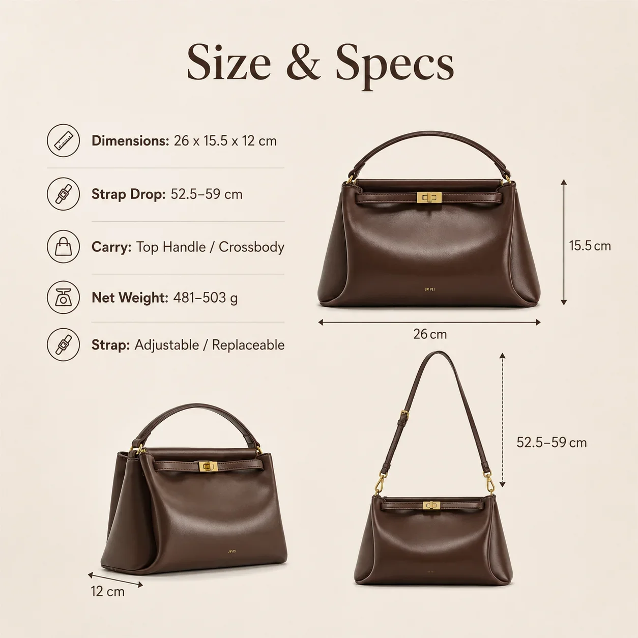 Carmen Vegane Leder-Umhängetasche für Damen: Kleine Quadratische Handtasche mit Obergriff - Umweltfreundliche Schultertasche – Detail 1