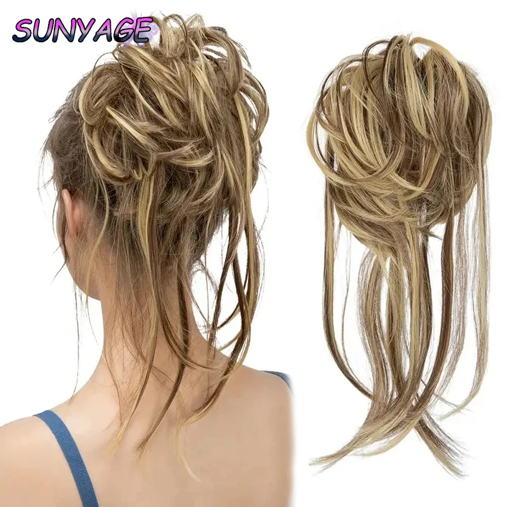 

SUNYAGE Synthetic Elastic Messy Bun Hairpieces Curly Scrunchie Black Blonde Brown Chignon Band Updo Donut For Women Natural Fake