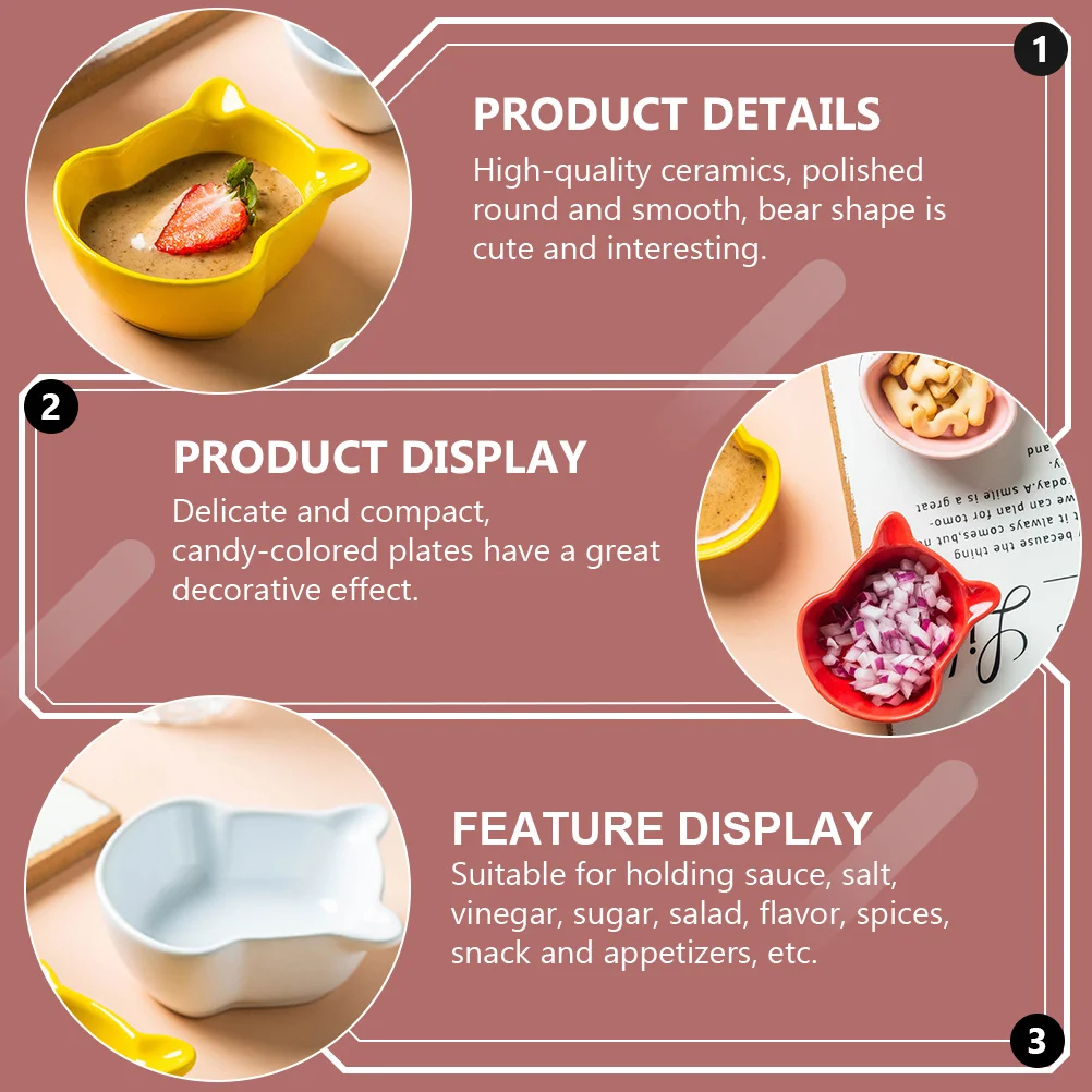 

6Pcs Ceramic Seasoning Dishes Delicate Bear Shaped Condiment Plates Microwave Dishwasher Safe Colorful Tableware