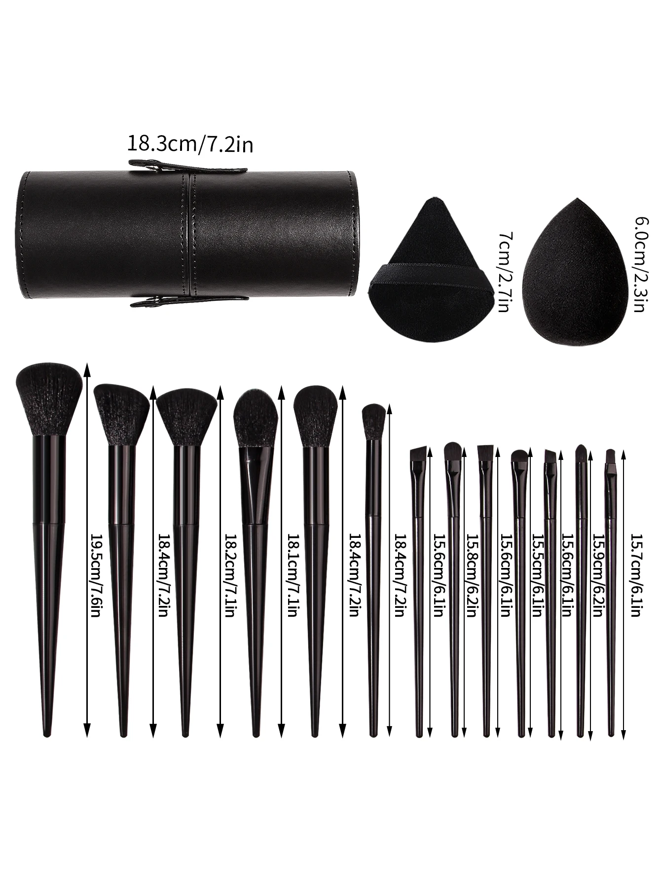 16Pcs Black Makeup Brush Kit with Storage Holder & Powder Puffs, Soft Fluffy Brushes  Premium Black Synthetic Brushes for Full F