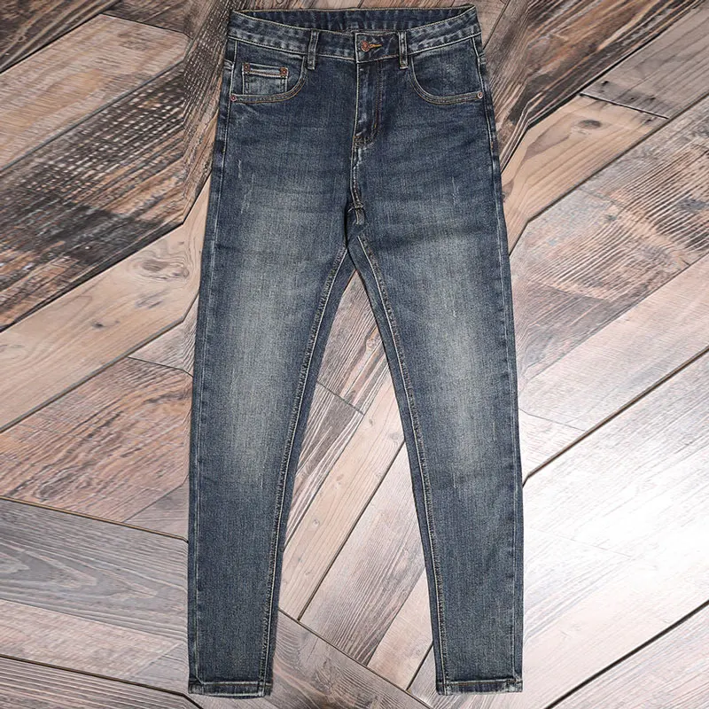 Newly Designer Fashion Men Jeans Retro Blue Stretch Elastic Slim Fit Ripped Jeans Men Vintage Casual Denim Pencil Pants Hombre