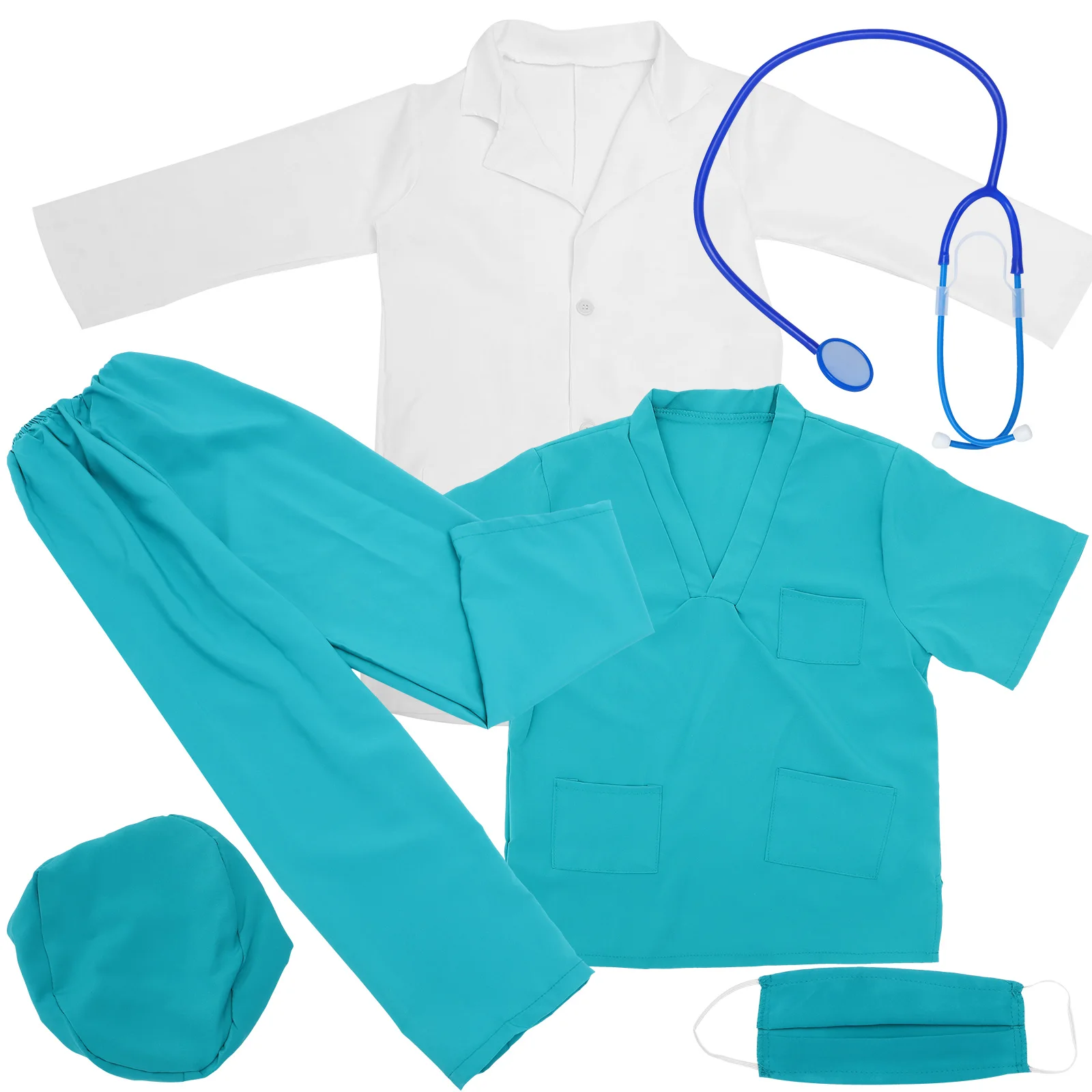 

1 set Kids Doctor Costume 140cm Surgeon Suit Set V Neck Lab Coat Stethoscope Role Play Dress Up Halloween Birthday Party Props