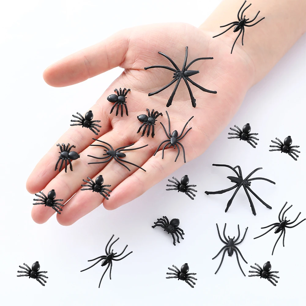 50/100pcs Realistic Mini Fake Spider Plastic Spider Scary Creepy Prank Gag Gifts Trick Toys for Halloween Haunted House Decor