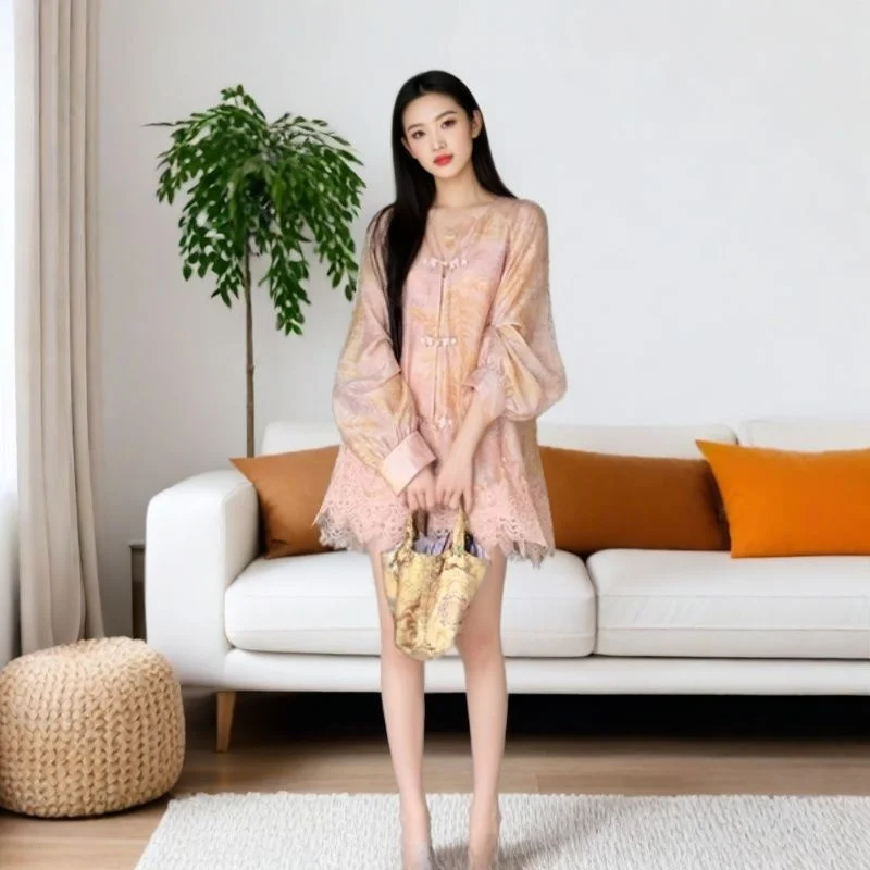 avlinva-新中国風シルク麻プリントレースパッチワークジャケットショーツセット-レディースファッションサマーコレクション2025