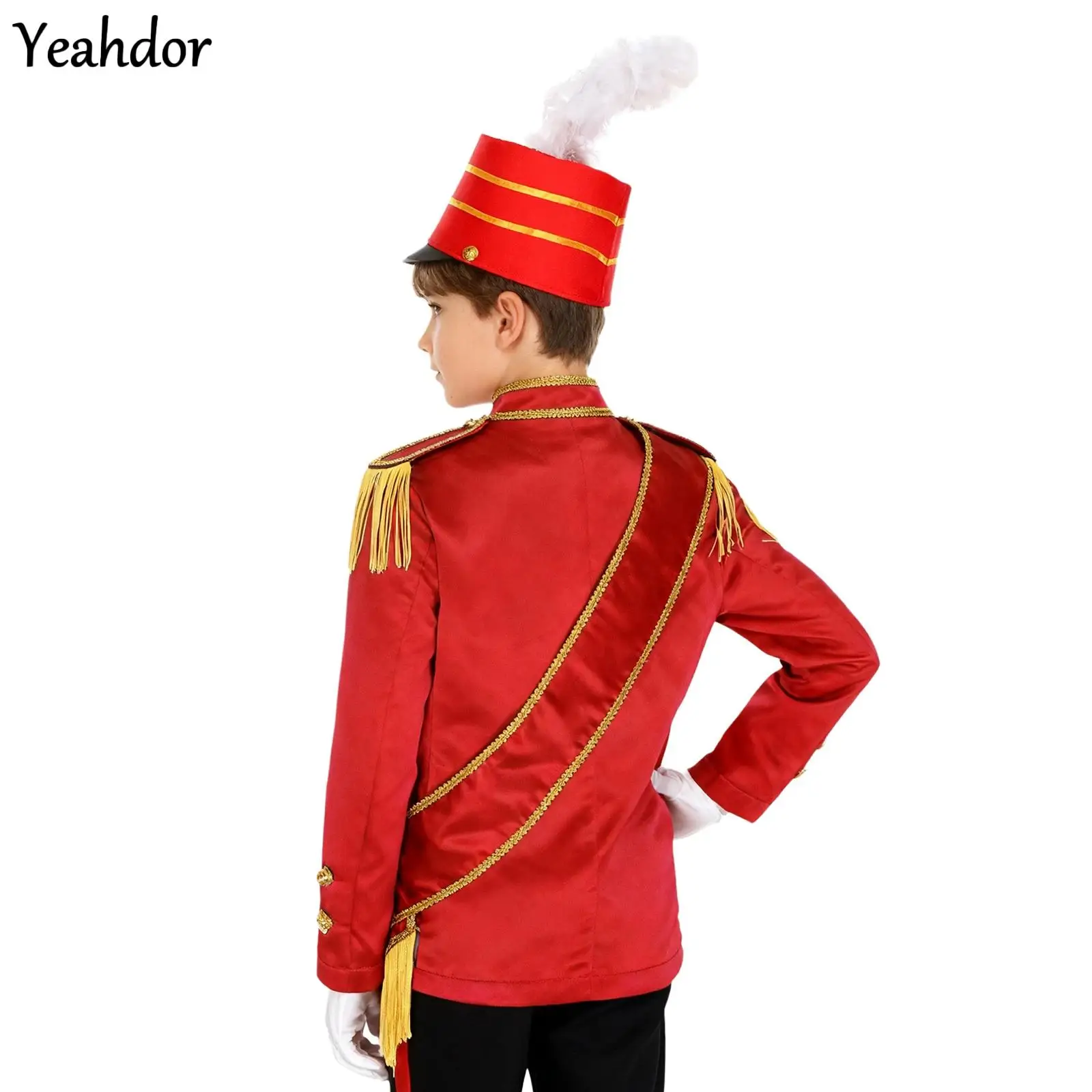 

Boys Halloween Nutcrackers Costume Set Drum Trumpet Team Zip-Up Tassel Ringmaster Jacket Coat +Sash Hat Gloves Drummer Outfits
