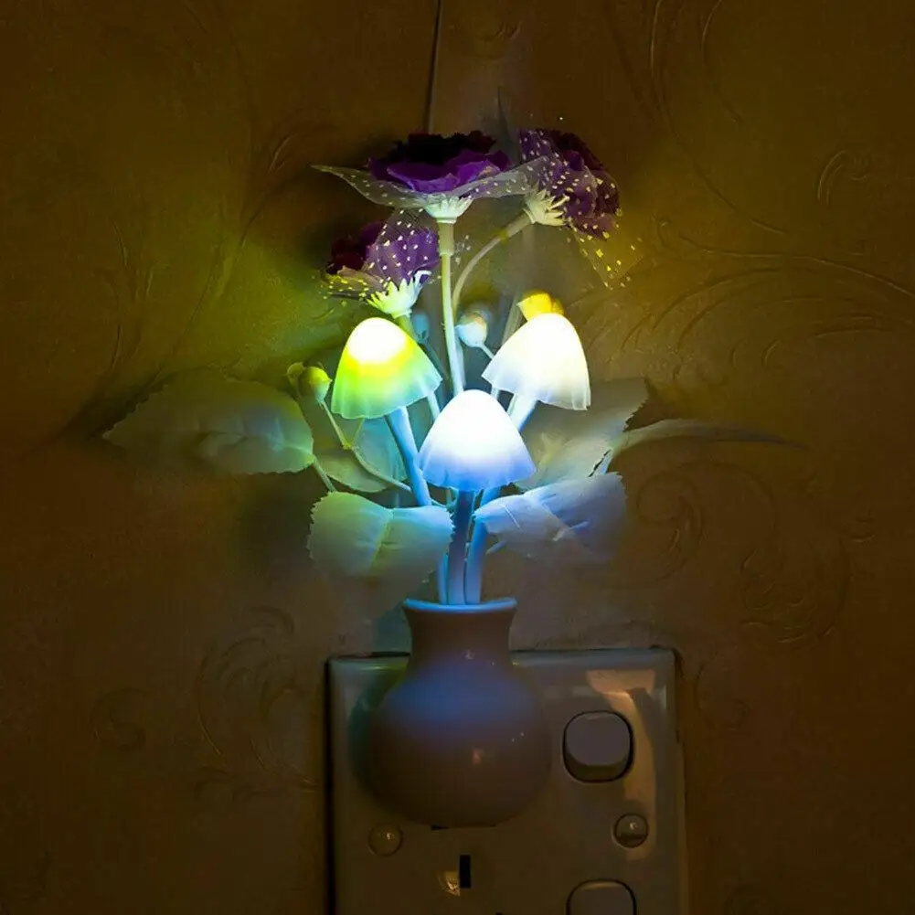 LED Lilac Night Lamp Lovely Colorful Mushroom Romantic Lilac Night Lamp With Smart Light Sensor US/EU Plug