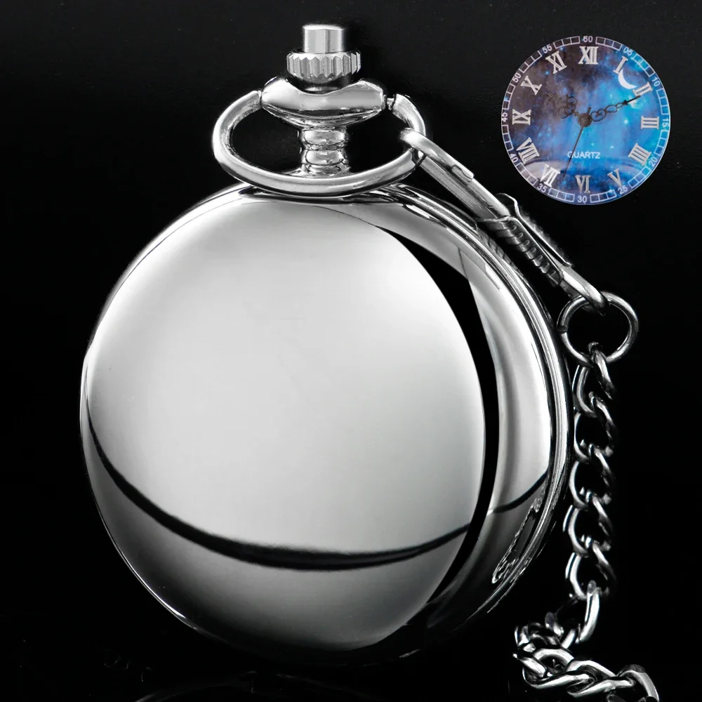 Silver/Gold/Black/Brown Smooth Quartz Pocket Watch Romantic Starry Sky Moon Vintage Necklace Pendant relogio masculino