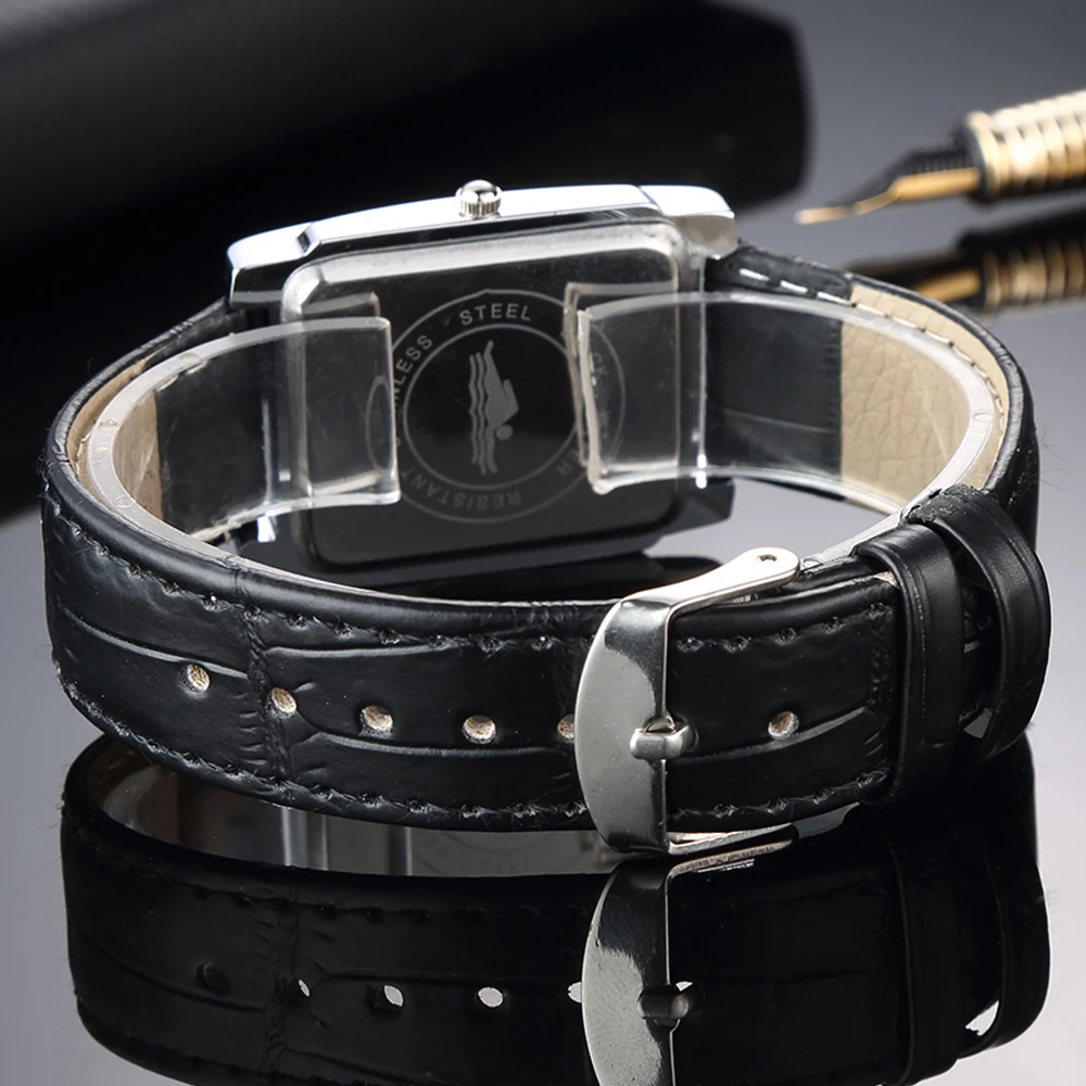 Men's Square Leather Watch, Luxury Quartz Design
