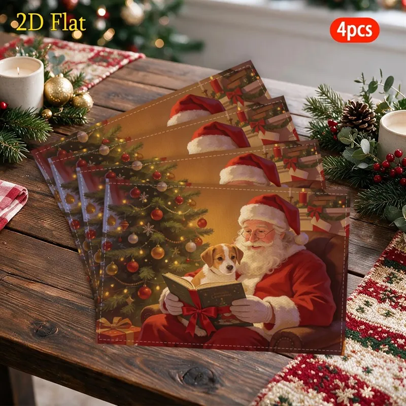 VIKAMA Christmas Linen Placemat, Gingerbread Candy Cane Peppermint Ornaments, Absorbent Easy Clean, Kitchen Breakfast view 2