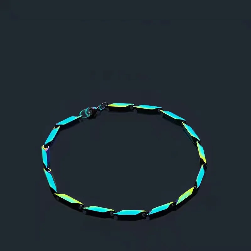 New 316L Stainless Steel Prismatic Chain Bracelet for Men Women   Kpop Hip Hop Colorful Quenching Width 3mm