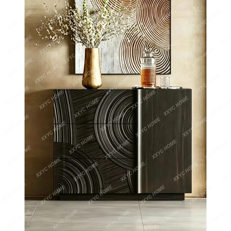 XXHand-carved all-solid wood dining side cabinet, high-end sense, large flat-layer dining side, integrated entrance cabinet