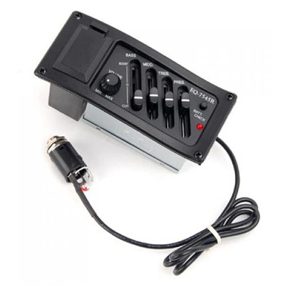 Eq-7545R 4 banda acústica piezo pré-amplificador amplificador preto sob sela captador baixo indicador para guitarra folk equalizador pré-amplificador