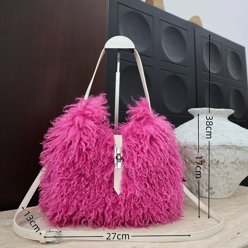 Fashion Autumn Winter Bags Luxury Women's Soft Plush Shoulder Bag Female Furry Purse Tote Handbags Large Capacity Crossbody Bag view 6