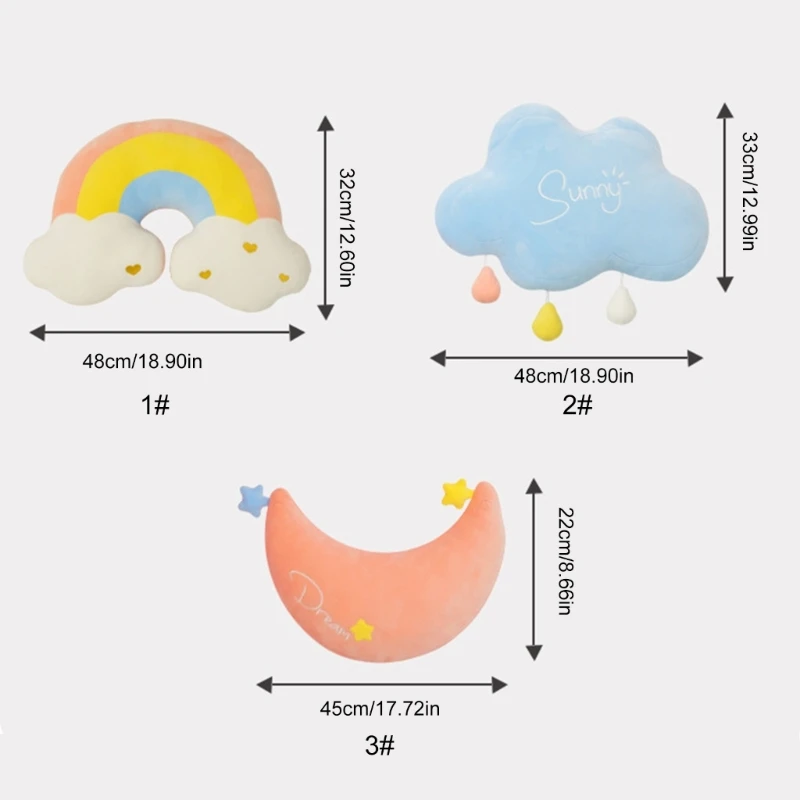 Soft Rainbow Cloud Moon Pillow Delicate Cushions Longlasting Comfortable for Rest and Warmth