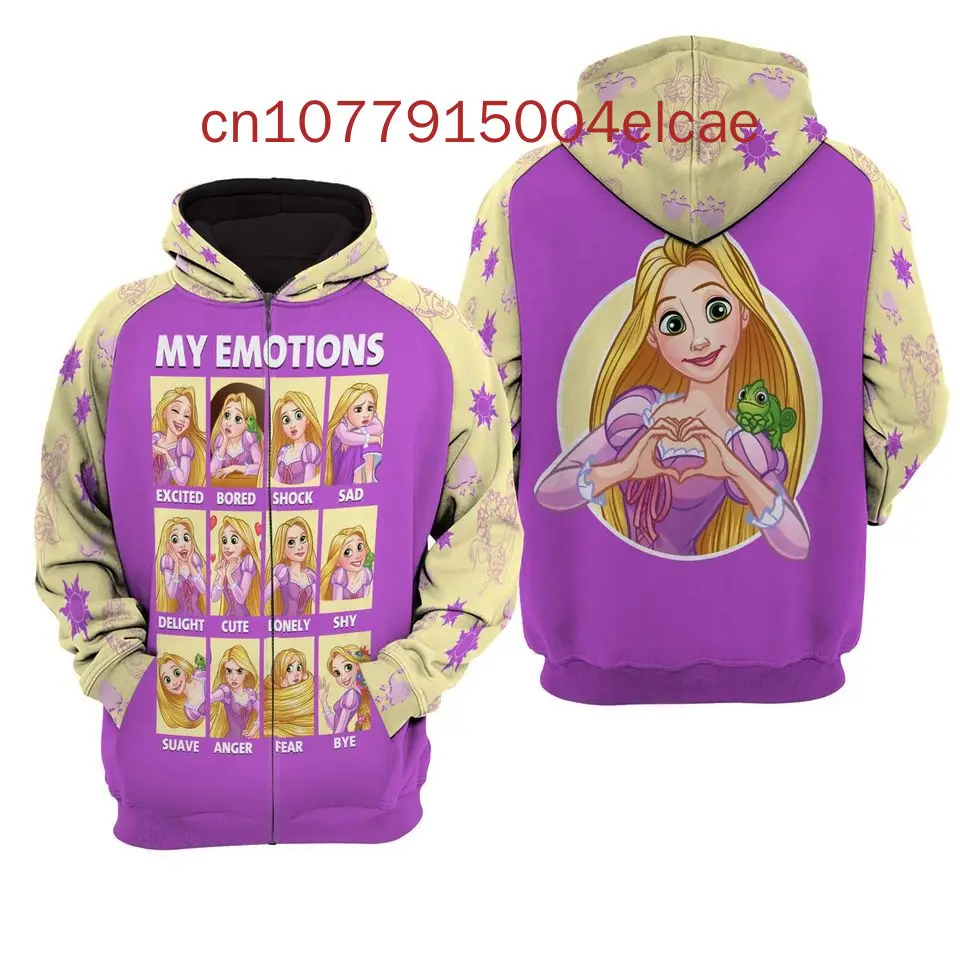 New Rapunzel Tangled Zipper Hoodie Spring/Summer Disney Casual Street Fashion Men's and Women's Long Sleeve Hoodie