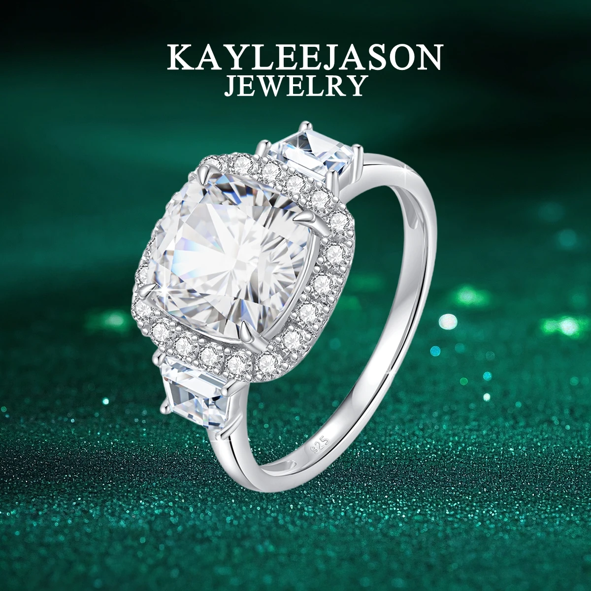 

GRA 9mm D Color Real Moissanite Diamond Ring Luxury 925 Sterling Silver Wedding Band Halo Square Rings for Women Fine Jewelry