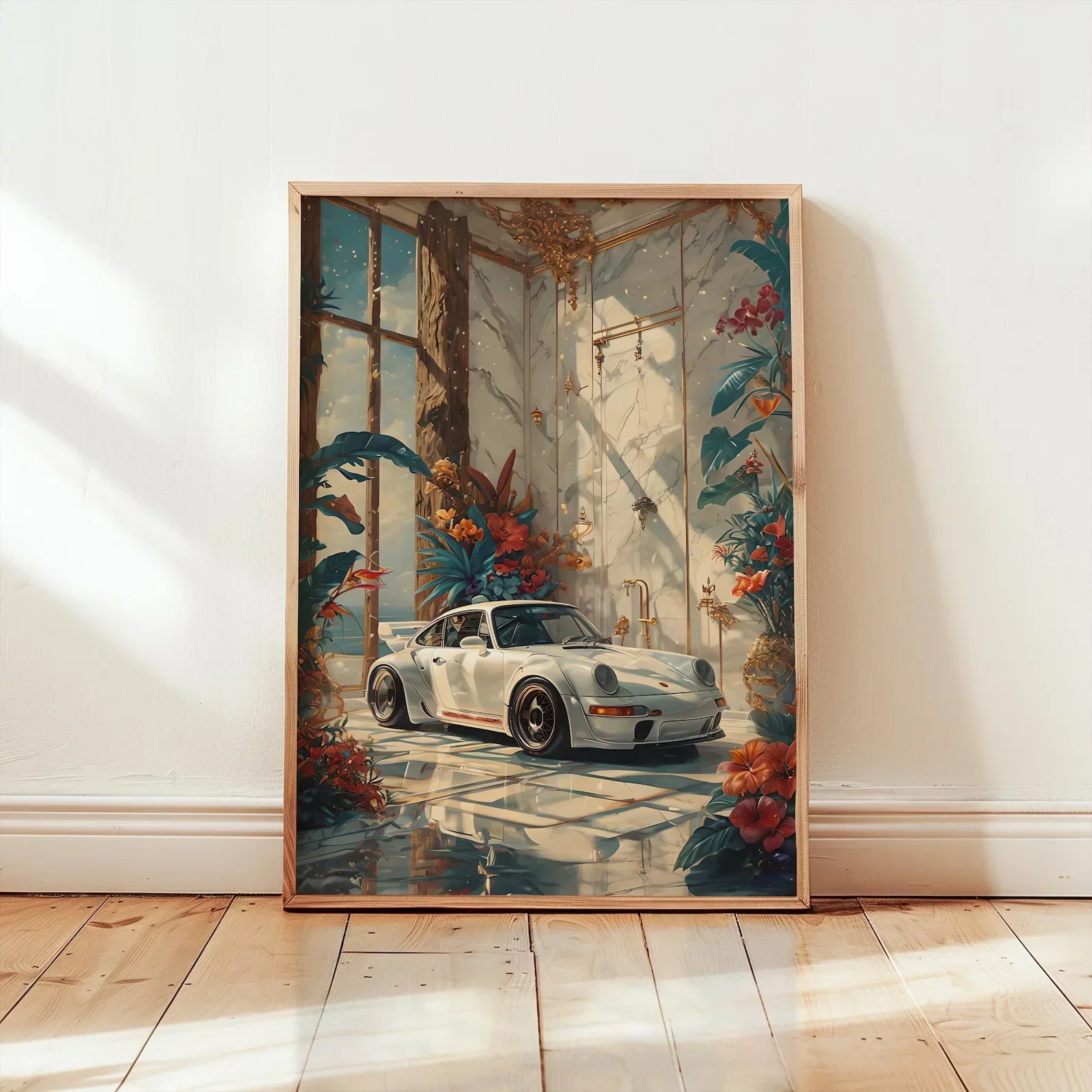 Poster for Porsche 911 Wall Art RWB Wall Art, Vintage Car Wall Art, Classic Car Poster, White Porsche 911 Digital Download